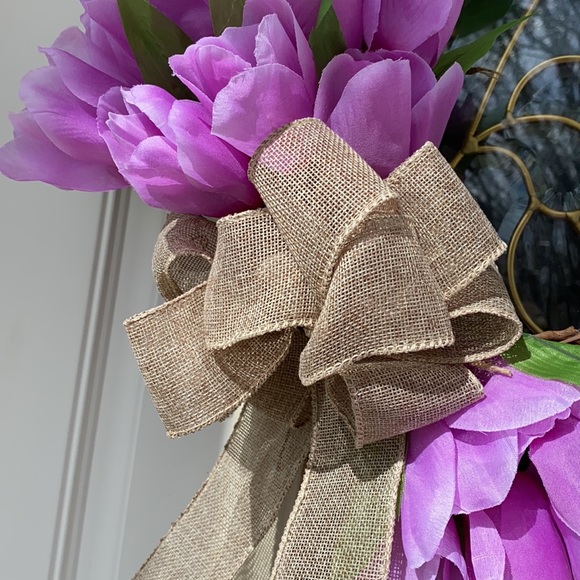 Purple Tulip Grapevine Wreath Easter Spring - Picture 3 of 8